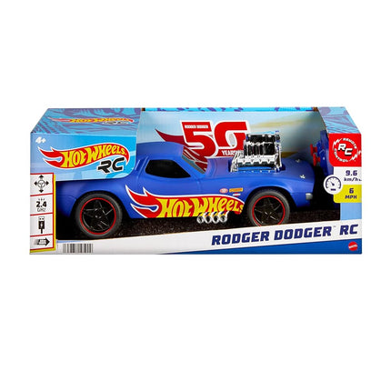 Hot Wheels Remote Control Car, 1:16 Scale Rodger Dodger Toy Car, Special 50th Anniversary Edition RC Vehicle, HTP54
