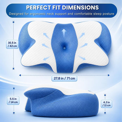 Glow and Save Cervical Pillow for Neck, Ergonomic Butterfly Memory Foam Pillow for Sleeping with Washable Cover, Neck Support Pillow for Side, Back & Stomach Sleepers