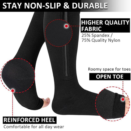 Ailaka Medical Compression Socks with Zipper for Women Men, 15-20 mmHg