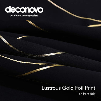 Deconovo Cortinas Opacas con Aislamiento Térmico y Estampado de Ondas Doradas para Oscurecer Habitaciones, Paneles Eficientes Energéticamente, Cortinas con Ojales para Puertas Corredizas de Vidrio, 52W x 96L Pulgadas, 2 Paneles, Negro