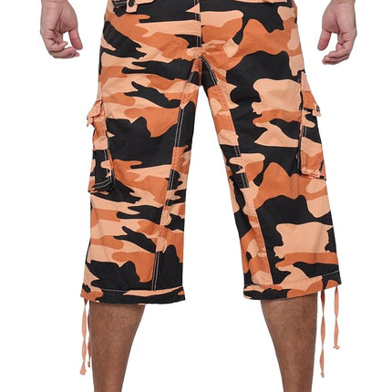 X RAY Men's Belted Long Cargo Shorts for Men, Below Knee Length Mens Cargo Shorts, 3/4 Pants (Big and Tall Shorts for Men), Orange Camo, 48