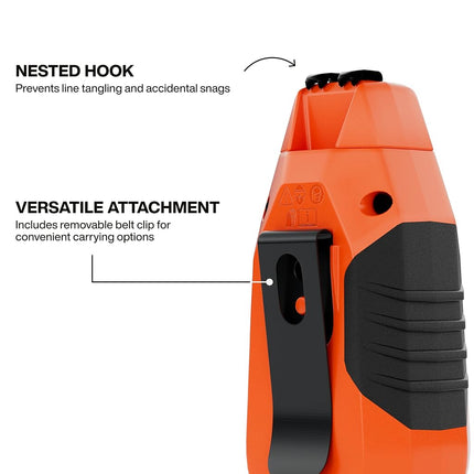 KLEIN TOOLS CHLK30S Compact Chalk Reel, 30-Foot, 3:1 Gear Ratio, Quick-Release Spool Clutch, Chalk Line and Twist-Lock Top with a Nested Hook Design