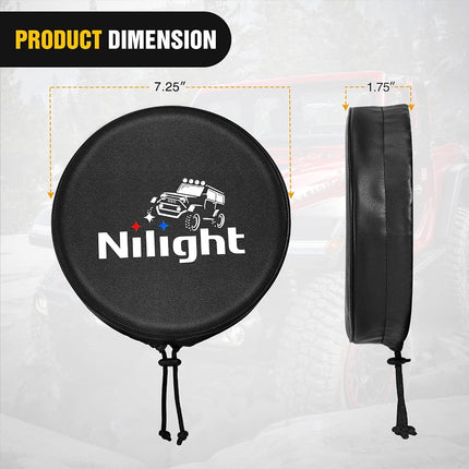 Nilight 7inch Round Offroad Driving Pod Light Cover, 7.25 Inch Diameter Black Leather Protective Cover for Auxiliary Ditch Fog Bumper Headlight on Jeep Truck SUV ATV UTV Tractor