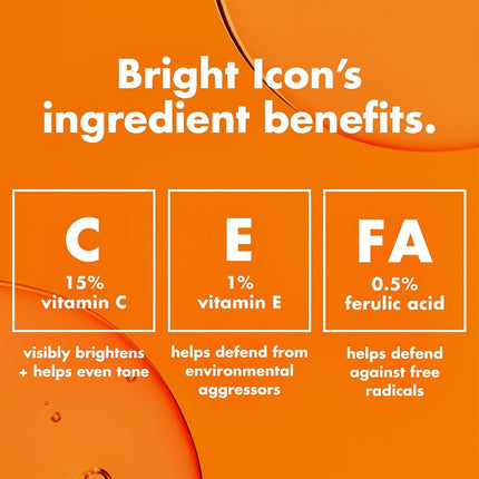 e.l.f. SKIN Bright Icon Vitamin C + E + Ferulic Serum, Brightening & Soothing Face Serum, Helps Even Skin Tone, Vegan & Cruelty-Free, 1 fl oz