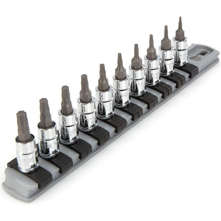 TEKTON 1/4 Inch Drive Torx Bit Socket Set with Rail, 10-Piece (T6-T30) | SHB90103