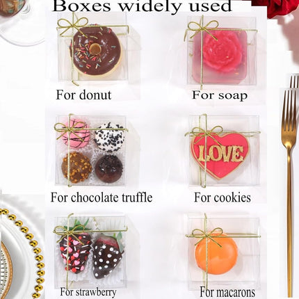 RomanticBaking - 100 Clear Cookie Boxes 4" x 4" x 2" Chocolate Truffle Donuts Cake Cake Boxes for Party Favors
