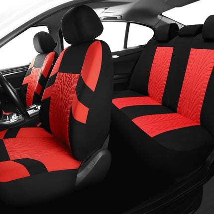 VarCozy Car Seat Covers Full Set, Front Seat Covers and Split Rear Bench Seat Covers for Car, Universal Cloth Seat Covers for SUV, Sedan, Van, Automotive Interior Covers, Airbag Compatible, Black&Red
