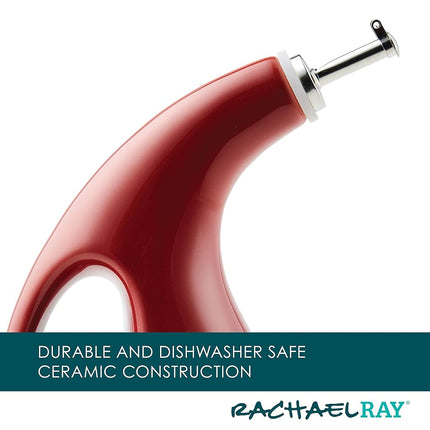 Rachael Ray Ceramic EVOO Oil and Vinegar Dispensing Bottle with Spout, 24 Ounce - Cranberry Red