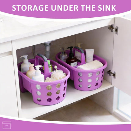 SIMPLYKLEEN Large Shower Caddy Portable 2PC - Made in USA Plastic Jumbo Size Dorm Storage Candy Tote with Handle Shower Organizer for Bathroom, Pantry, Kitchen, College Dorm, Purple