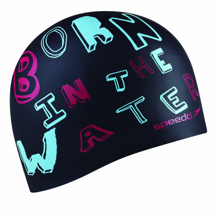Speedo Silicone 'Born in the Water' Swim Cap, Blac