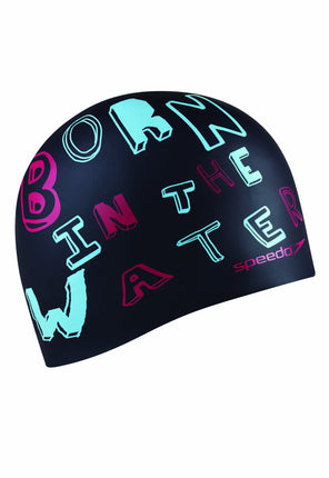 Speedo Silicone 'Born in the Water' Swim Cap, Blac