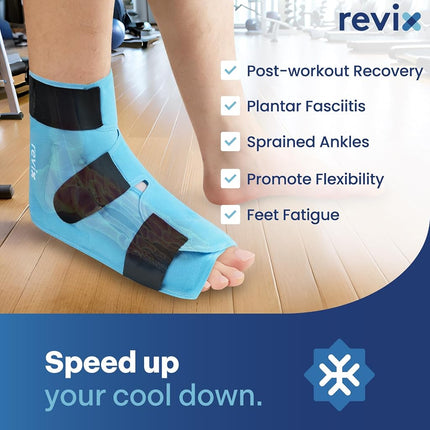 REVIX Large Ankle Ice Pack for Foot Discomfort, Reusable Gel Cold Pack with Cold Compression Therapy, Full Coverage Ankle Ice Wrap for Post-Workout Recovery, Achilles Tendonitis, 2 Packs