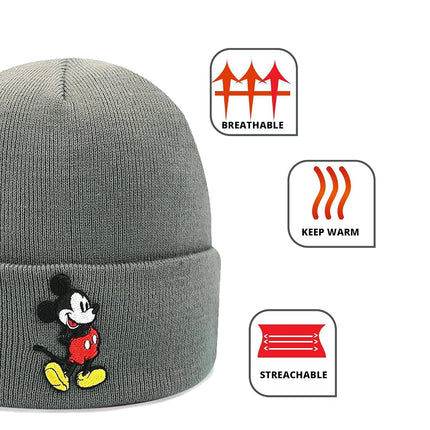 Disney Mickey Mouse Knit Light Winter Beanie Hat for Men, Grey, S-L