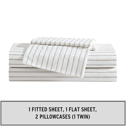 Eddie Bauer - Twin Sheet Set, Cotton Percale Bedding Set, Super Soft and Cozy Home Decor, Oeko-Tex Certified (Essential Stripe Beige, Twin)