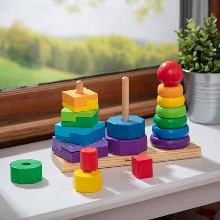 Melissa & Doug Geometric Stacker - Wooden Educational Toy - Shape Sorter And Stacking Toy, Stacking Tower Toy For Babies, Toddlers And Kids Ages 2+