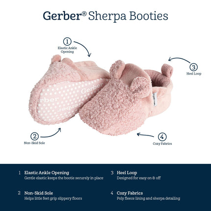 Botines Gerber para Bebé, Forro Polar, Antideslizantes, Orejas Rosas, 0-3 Meses, Unisex