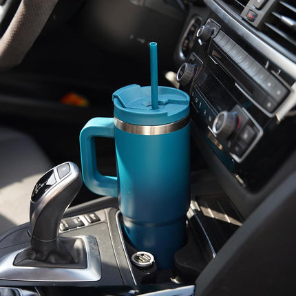 Vaso Konokyo de 40 oz con Asa y 2 Pajitas, Tapa 2 en 1, Botella de Agua Aislada de Acero Inoxidable, Taza de Café de Viaje, Día Noche