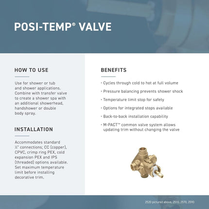 Moen 2360PF M-Pact Posi-Temp Robinet d'équilibrage de pression avec raccord PEX à sertir 1/2", brut