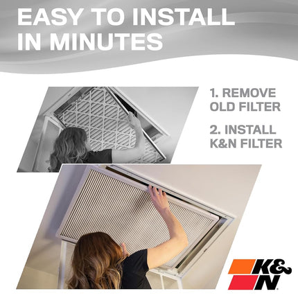 Filtre à air de fournaise HVAC K&N 20X25X2, dure toute une vie, lavable, Merv 8, le dernier filtre HVAC que vous achèterez, respirez en toute sécurité à la maison ou au bureau, HVC-8-22025