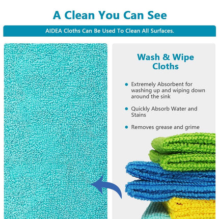 AIDEA Microfibre Cleaning Cloth Lint Free Washable Pack of 24 30x30cm
