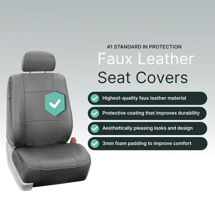 FH Group Automotive Seat Covers Solid Gray Universal Fit Front Set fits most Cars, SUVs, and Trucks (Faux Leather, Set of 2) PU001SOLIDGRAY102