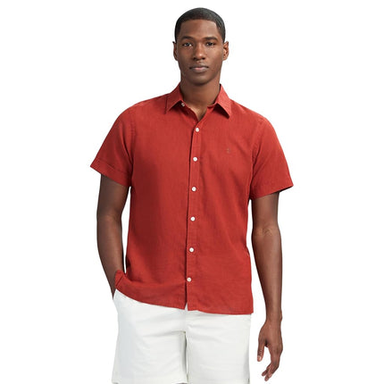 Camisa de manga corta con botones de lino IZOD para hombre, ocre rojo, grande