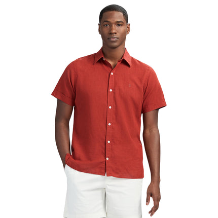 IZOD Men's Linen Button Down Short Sleeve Shirt, R