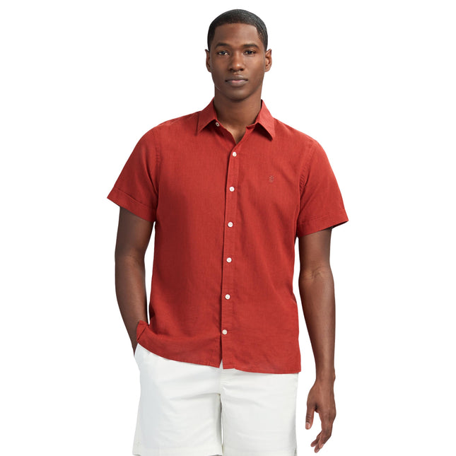 IZOD Men's Linen Button Down Short Sleeve Shirt, R