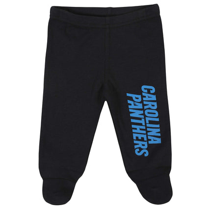 NFL Paquete de 3: Pelele, pantalón con pies y gorro, para niño (azul) Carolina Panthers, 6-9M
