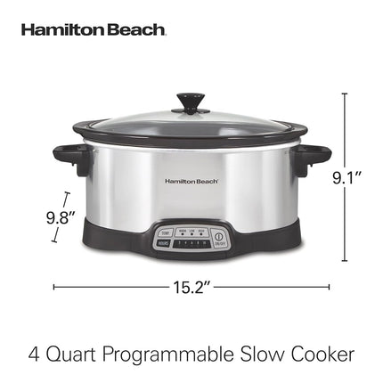 Hamilton Beach 4 Quart Programmable Slow Cooker, Silver,33443