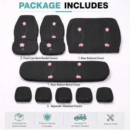 FH GROUP Car Seat Covers, Full Set, Black