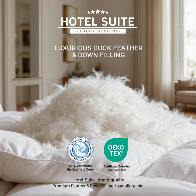 Hotel Suite Luxurious Feather and Down Comforter Duvet Insert King Size, 100% Cotton Cover, Hotel Collection Quilts, 68 oz Fill Weight, All Season Medium Warmth 104 x 88 Inch White