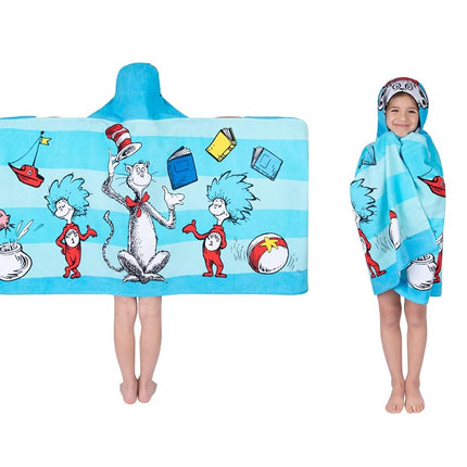 Drap de bain à capuche en coton éponge doux Franco Kids pour la plage et le bain, 61 cm x 127 cm, Dr Seuss Le Chat au chapeau