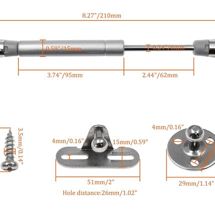 Hxchen 4Pcs Hydraulic Support Cabinet Hinge, 8 Inch 40N Soft Close Lid Supports & Buffer Telescopic Cabinet Door Gas Spring Glue Head Supports with Screws for Cabinet, Storage Box