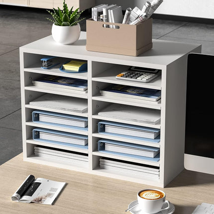 VEVOR Literature Organizers, 12 Compartments Office Mailbox with Adjustable Shelves, Wood Literature Sorter 51.8 x 30.5 x 40.9 cm for Office, Home, Classroom, Mailrooms Organization, White