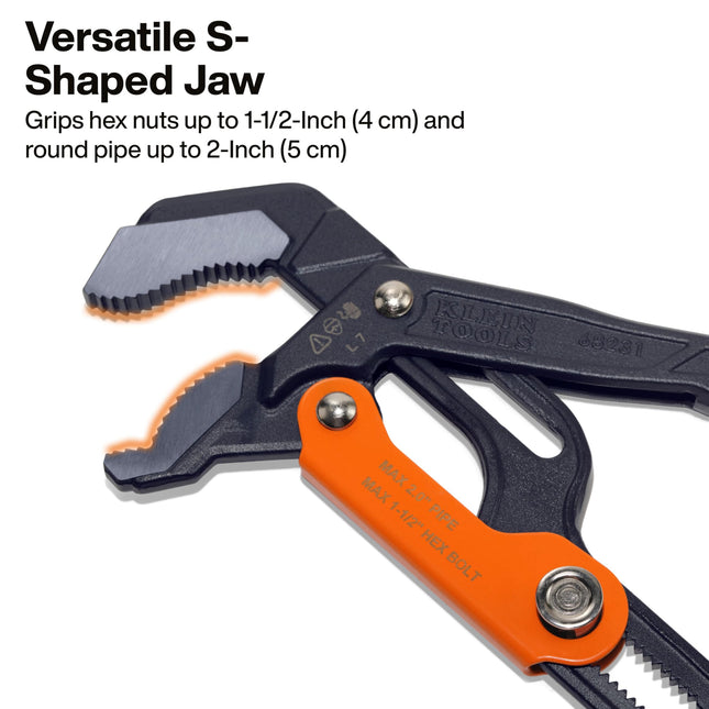 Klein Tools 68231 Pipe Wrench, S-Jaw Quick Adjust Plumber, Fits up to 2" Round Pipe and 1.5", 17" Hex Nuts