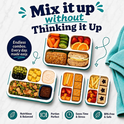 Leakproof Bento Lunch and Snack Boxes | Food Prep & Meal Planning Portion Containers for Kids and Adults | BPA Free | Microwave & Dishwasher Safe | Accessories. Blue & Green Large, 2 Blue Mini