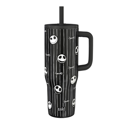 Zak Designs Disney Tim Burton's The Nightmare Before Christmas Sutton Travel Tumbler for On The Go, 30oz Stainless Steel with Vacuum Insulation and Silicone Straw for Cold Drinks (Jack Skellington)