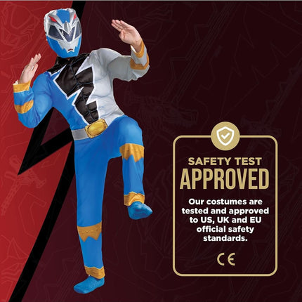 Disguise Official Blue Power Rangers Costume Kids, Muscle Power Rangers Fancy Dress Up Outfit for Children World Book Day Costumes for Boys Small