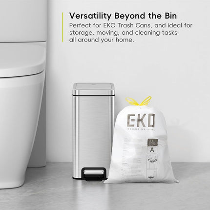 EKO Easy-Dispense Roll 80 Count Extra-Strong Drawstring Small Trash Bag, 1.6 Gallon Trash Bag (3-6L) 1 Pack White, Code A