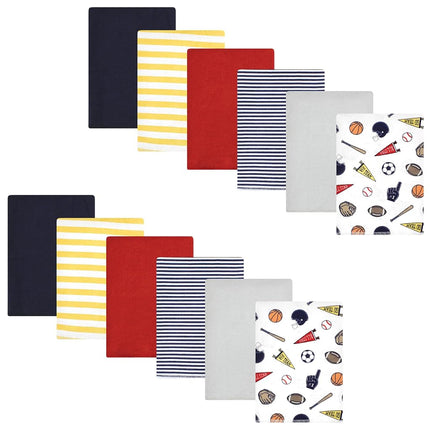 Hudson Baby Unisex Baby Cotton Flannel Burp Cloths Bundle, Sports Fan, One Size