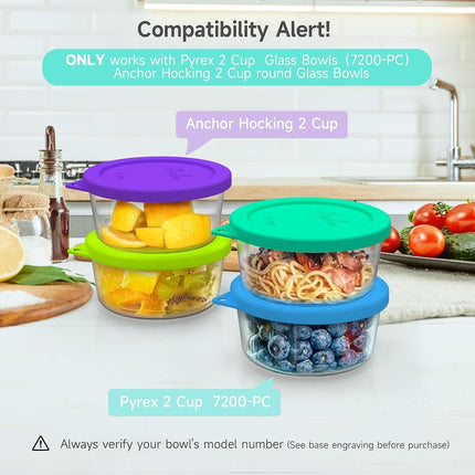 Sophico 2 Cup Round Silicone Storage Cover Lids Replacement for Pyrex 7200-PC and Anchor Hocking Glass Bowls (Container not Included) | MIX-4 PACK |