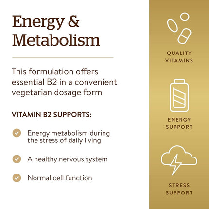 Solgar - Vitamin B2 (Riboflavin) 100 mg. - 100 Vegetarian Capsules
