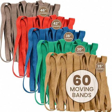 60 Pack Mover Bands – Extra Large Rubber Bands for Moving Blankets, Furniture & Appliances – Heavy-Duty Stretch Bands in 5 Sizes (25", 30", 36", 42", 46")