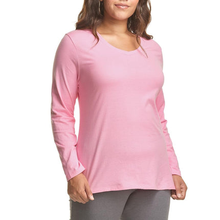 JUST My Size Women's Plus Size Vneck Long Sleeve Tee, Pink Swish, 1X