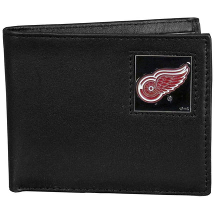 NHL Detroit Red Wings Leather Bi-Fold Wallet Packaged in Gift Box, Black