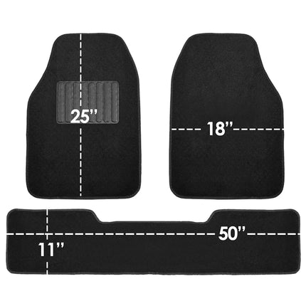FH Group F14406BLACK Black Carpet Floor Mat with Drivers Heel Pad (3 Row Premium Great for SUVs and Minivans)