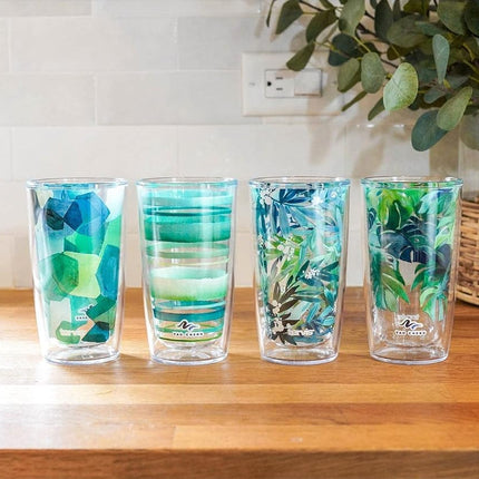 Tervis Yao Cheng Cristal Vert Fabriqué aux États-Unis Gobelet Isotherme à Double Paroi pour Boissons Chaudes et Froides, 4x473ml, Collection Verte