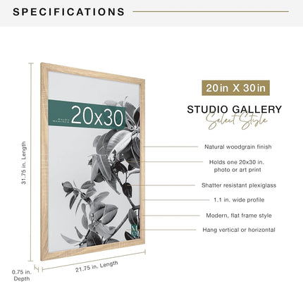 MCS Studio Gallery 20x30 Picture Frame Natural Woodgrain, Photo Frame for Photos, Posters & Art Prints (1-Pack)