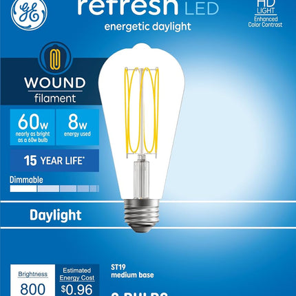 GE Refresh HD Daylight 60W ST19 Bulbs (2 Pack)